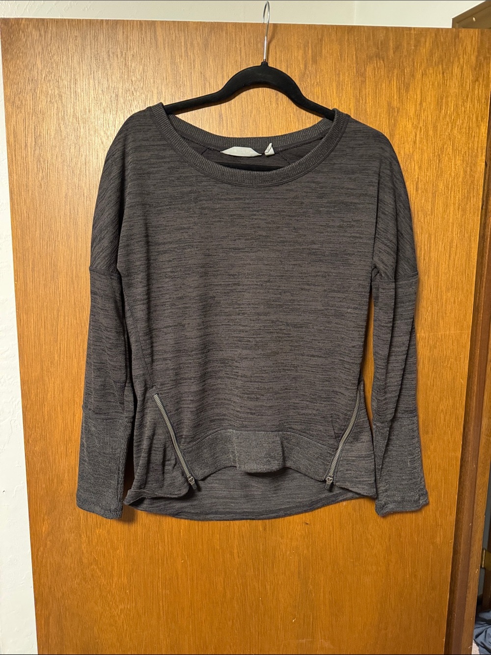 Athleta Charcoal Heather Zip-Pocket Pullover Sweatshirt
